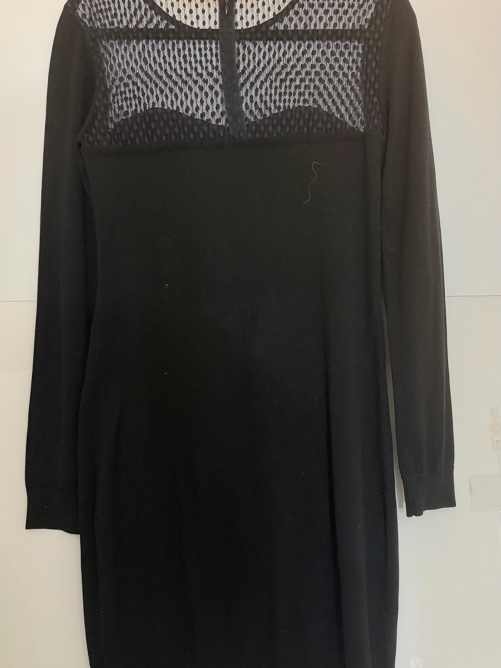 Black Long-Sleeve Knit Dress with Sheer Yoke Detail